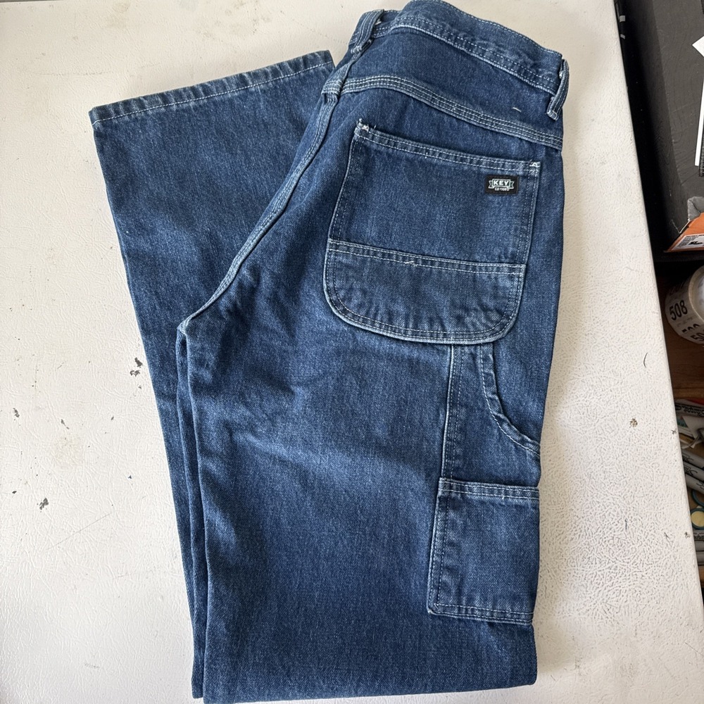 Key Jeans Men's 32x34 Performance Work Wear Utility Carpenter Pants Blue EUC